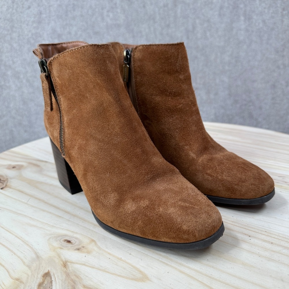 Blondo Ankle Boots‎ Caramel Leather Suede Round Toe Zip Block Heel Waterproof 8M - Picture 8 of 13